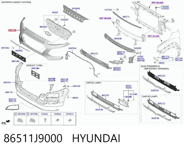 Ön tampon, üst bölüm 86511J9000 Hyundai/Kia