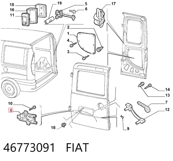 Sol arka menteşeli kapı kilidi 46773091 Fiat/Alfa/Lancia