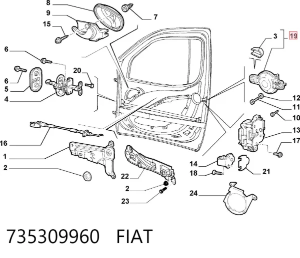 Ön sol kapı kolu 735309960 Fiat/Alfa/Lancia