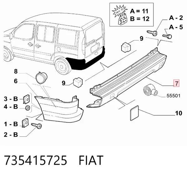Arka tampon, orta parça 735415725 Fiat/Alfa/Lancia