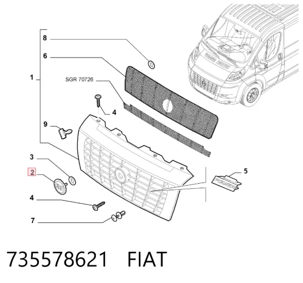 Ön ızgara amblemi 735578621 Fiat/Alfa/Lancia