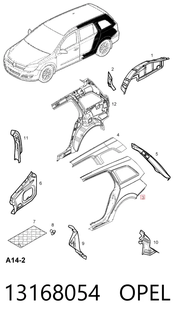 Sağ arka çamurluk Opel Astra H
