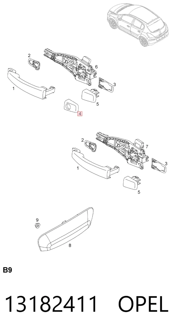 Ön sol kapı kolu Opel Astra H