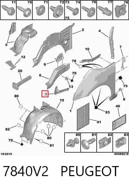 Sol ön çamurluk ön bağlantı braketi 7840V2 Peugeot/Citroen