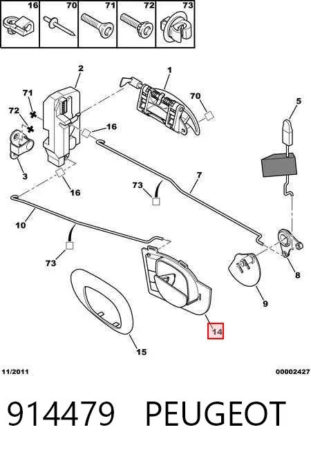 Ön sağ iç kapı kolu Peugeot 206 2A/C