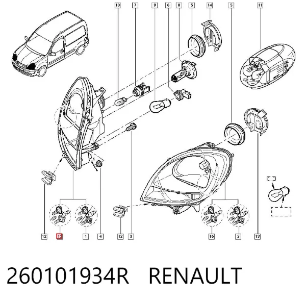 Sağ far 260101934R Renault (RVI)