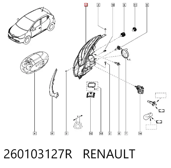 Sağ far 260103127R Renault (RVI)
