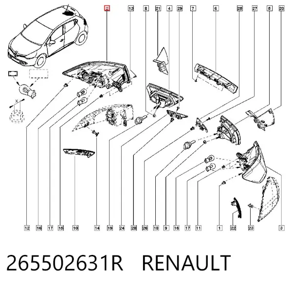 Sağ dış arka stop lambası 265502631R Renault (RVI)