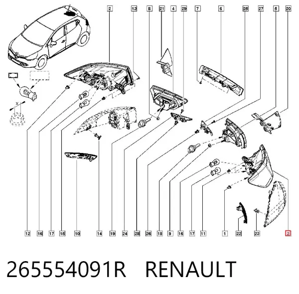 Sol dış arka stop lambası 265554091R Renault (RVI)