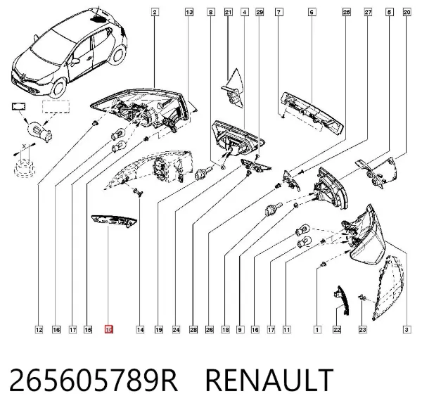 Arka tampon sağ reflektör (yansıtıcı) 265605789R Renault (RVI)