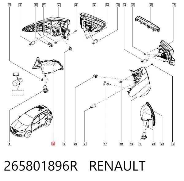 Sağ arka tampon lambası 265801896R Renault (RVI)