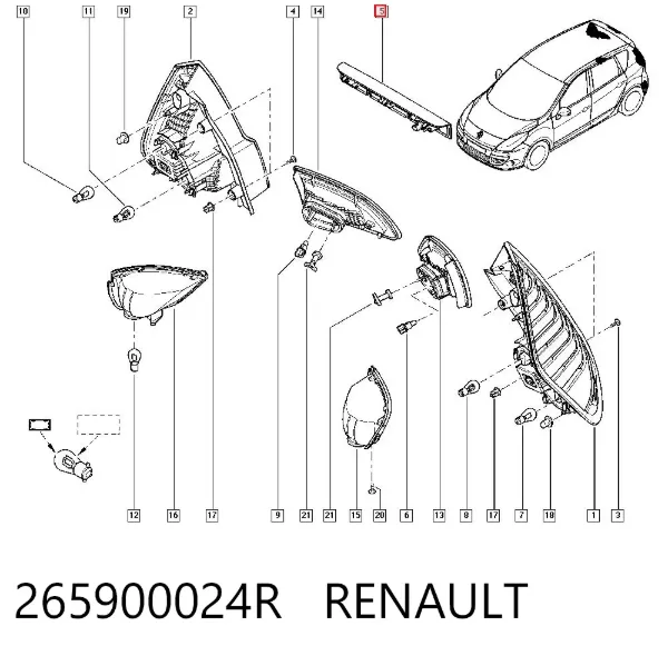 Arka ilave stop lambası 265900024R Renault (RVI)