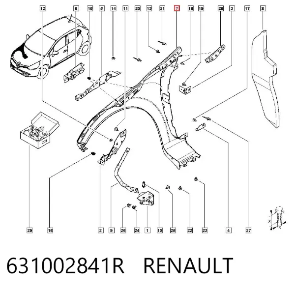 Sağ ön çamurluk 631002841R Renault (RVI)