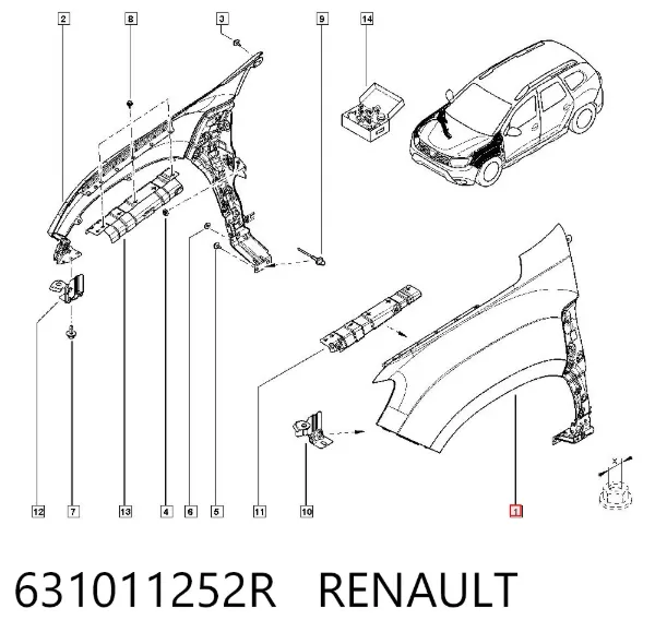 Sol ön çamurluk 631011252R Renault (RVI)