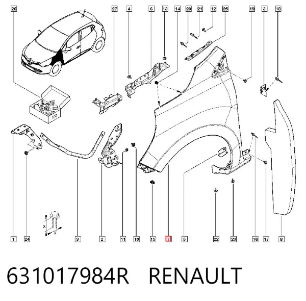 Sol ön çamurluk 631017984R Renault (RVI)