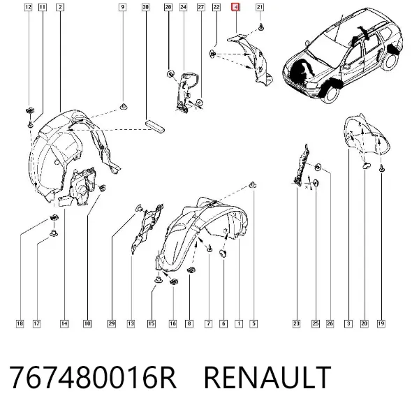 Sağ arka çamurluk davlumbazı 767480016R Renault (RVI)