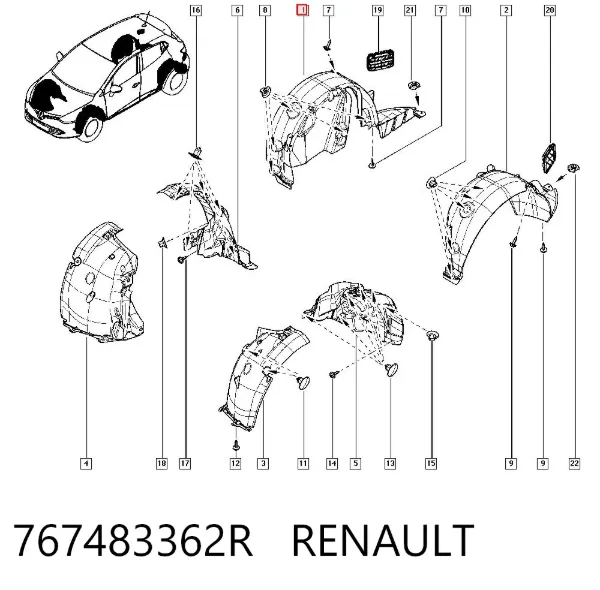 Arka sağ çamurluk davlumbazı 767483362R Renault (RVI)