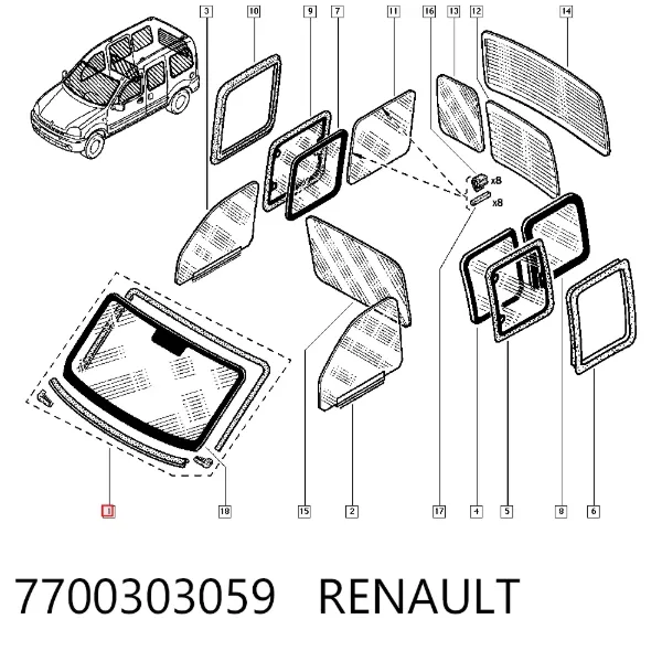 Ön cam Renault Kangoo I