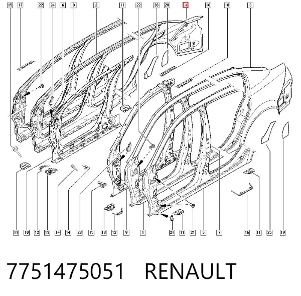 Sağ arka çamurluk Renault Megane II