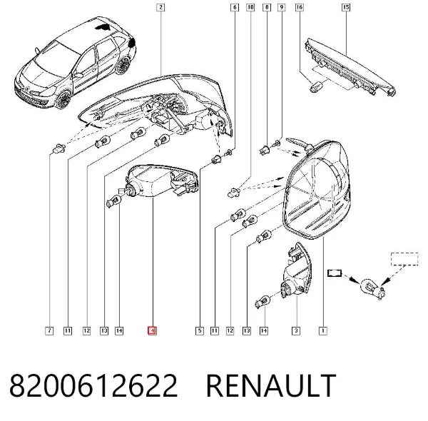Sağ arka tampon lambası 8200612622 Renault (RVI)