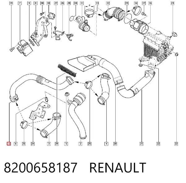 İntercooler hortumu (borusu) 8200658187 Renault (RVI)