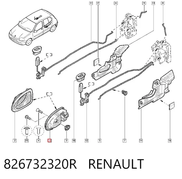Ön sol iç kapı kolu Renault Clio SYMBOL