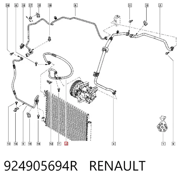Kompresörden radyatöre klima hortumu 924905694R Renault (RVI)