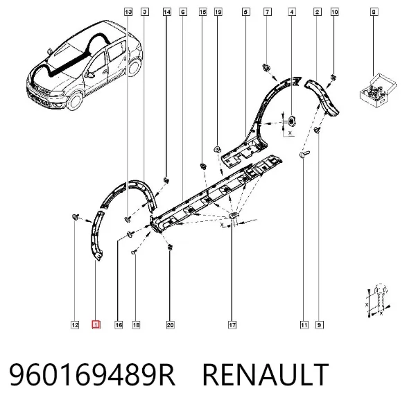 Ön tampon sağ kaplaması 960169489R Renault (RVI)