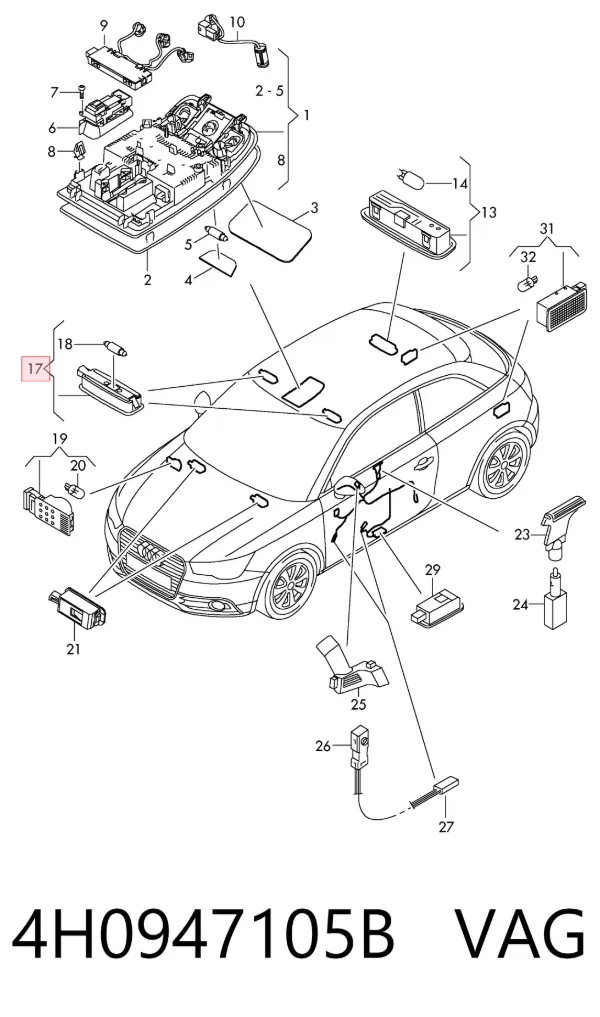 Tavan lambası Audi A3 8VS, 8VM
