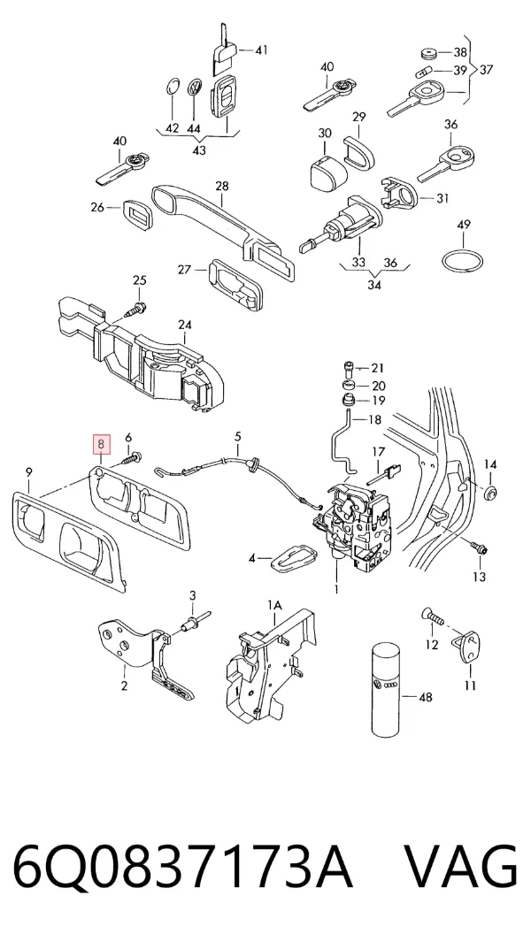 Ön sol iç kapı kolu Volkswagen Polo IV